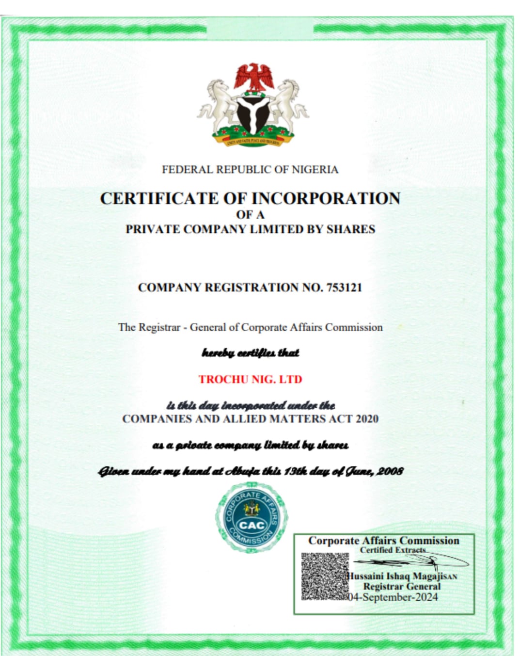 TROCHU NIGERIA  LIMITED